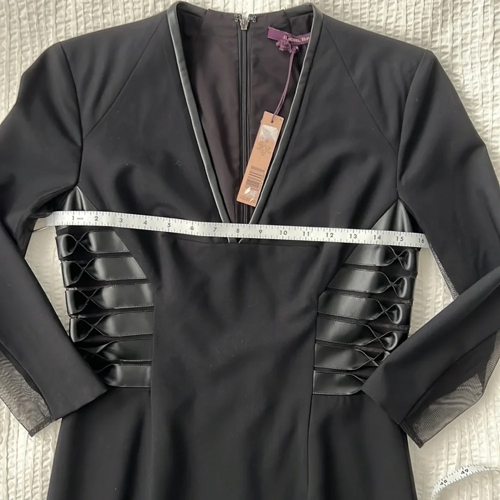 NEW VTG Rachel Roy Wool Leather Sexy Stretch Black Mini Sheath Zoe Dress 4 S 6 M - Picture 16 of 17